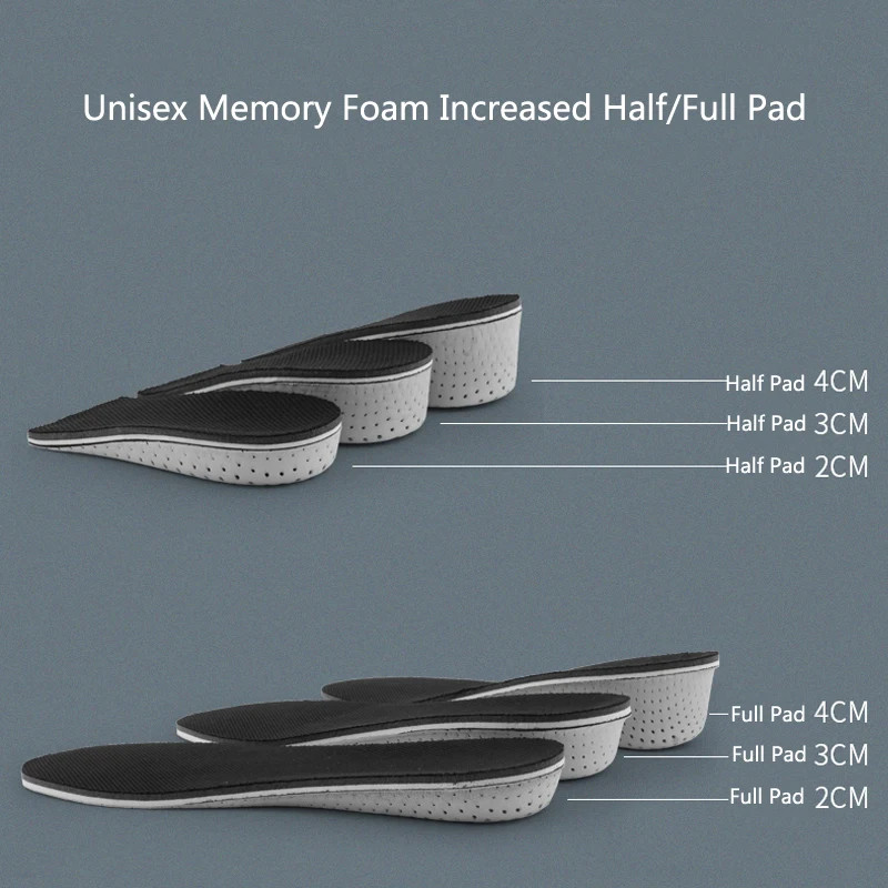 2-4cm Memory Foam Insoles for Shoes Men Height Increase Templates Breathable Swe
