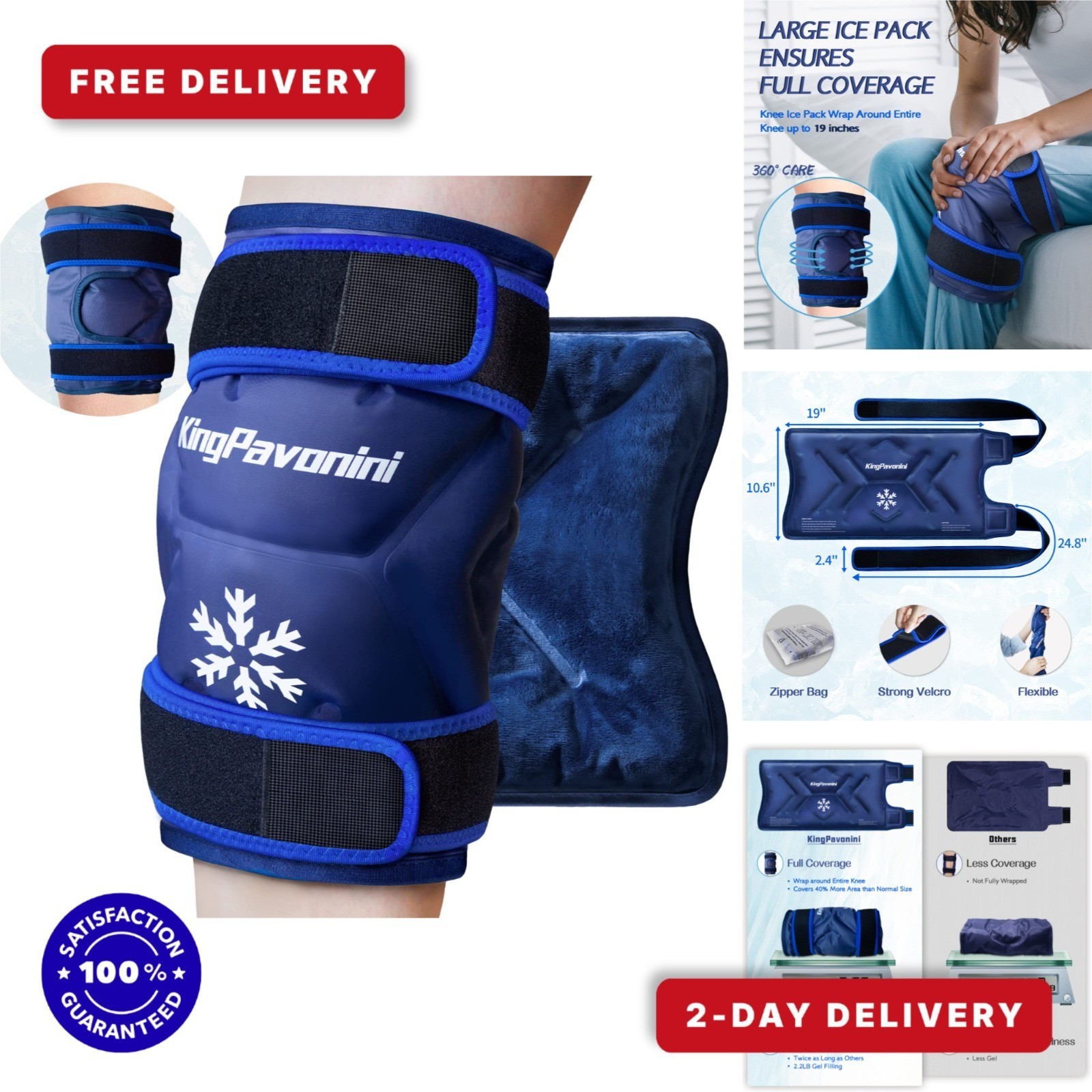 KingPavonini XXL Knee Ice Pack – Reusable Gel Wrap for Pain Relief