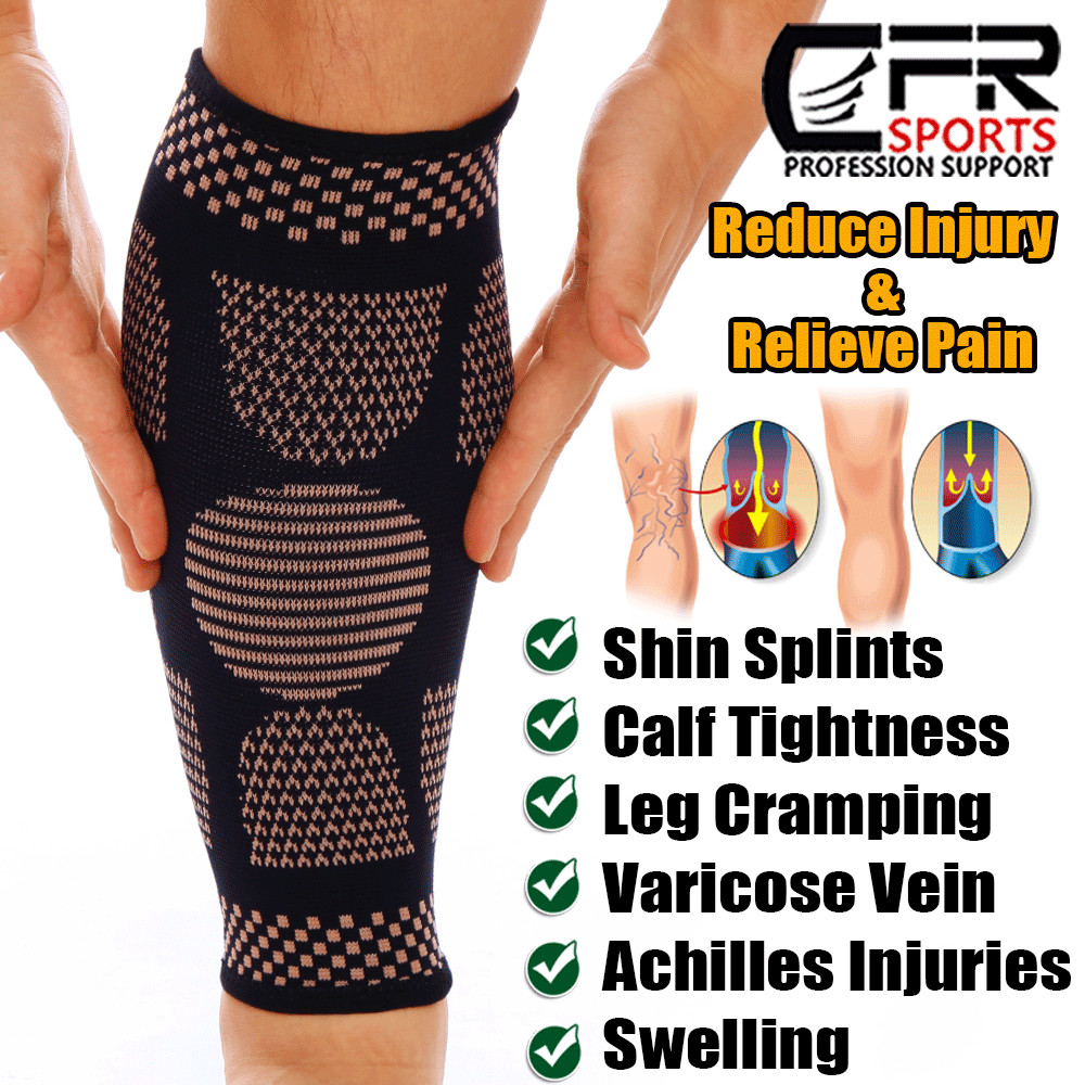 Copper Calf Support Brace Compression Sleeves Leg Pain Shin Splints Men & Women