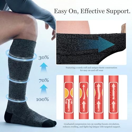 Bamboo Viscose Graduated Compression Socks for Women&Men – Large Navy/Grey