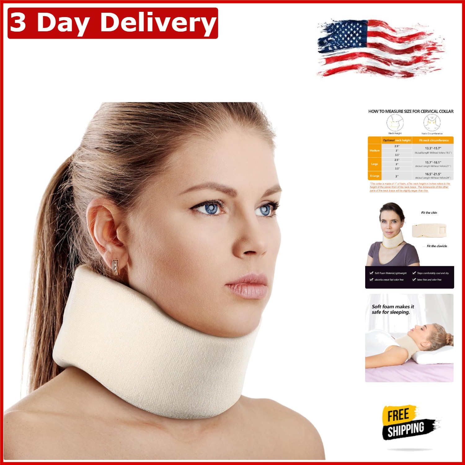 Universal Soft Foam Neck Brace – Adjustable Support for Neck Pain Relief M Size
