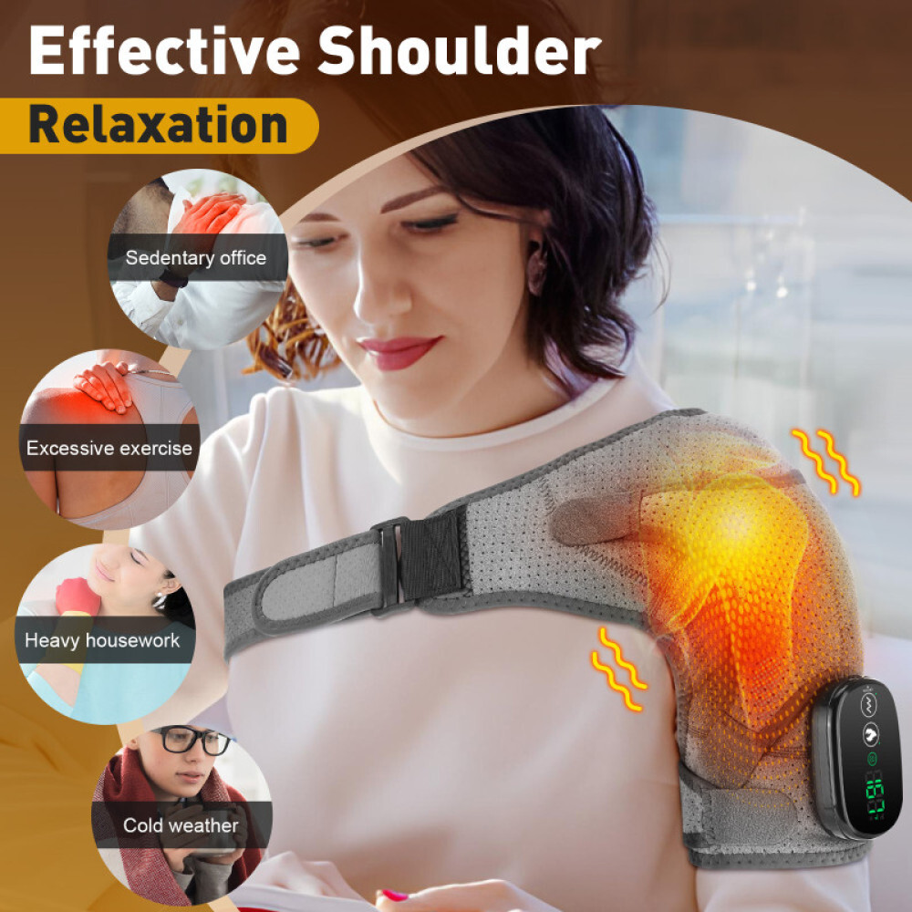 Electric Shoulder Massager W/ 3Vibration 3Heated Massage Brace Joint Pain Relief