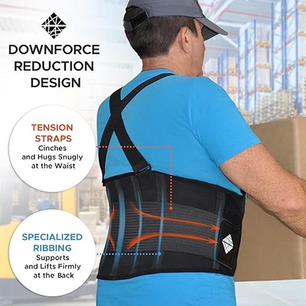 Heavy Duty Back Brace Suspenders Adjustable Lumbar Support Belt Work Men Women