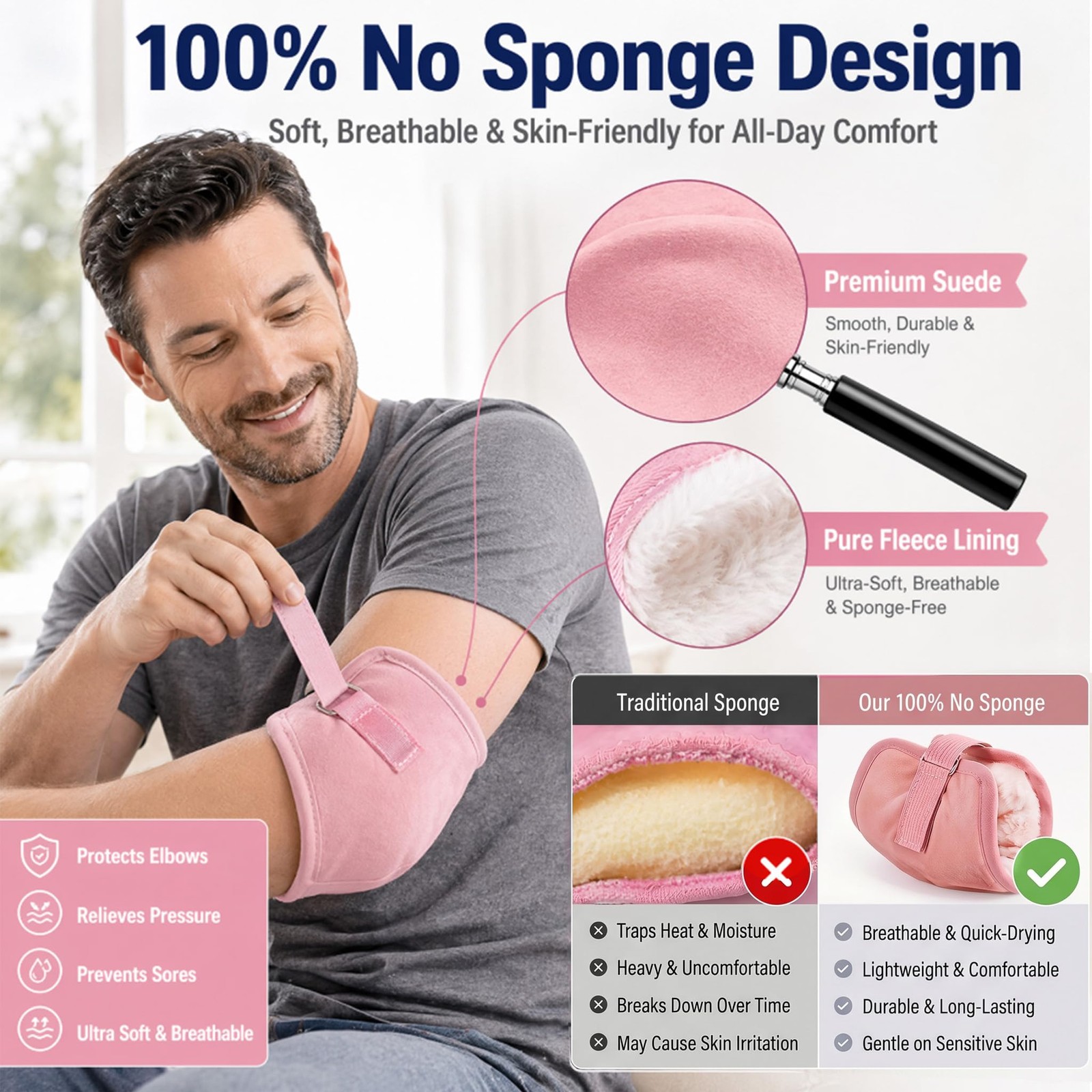 AHDSGJH Elbow Pads for Pressure Sores, Bedsores Adults Men Women Pink 1PC
