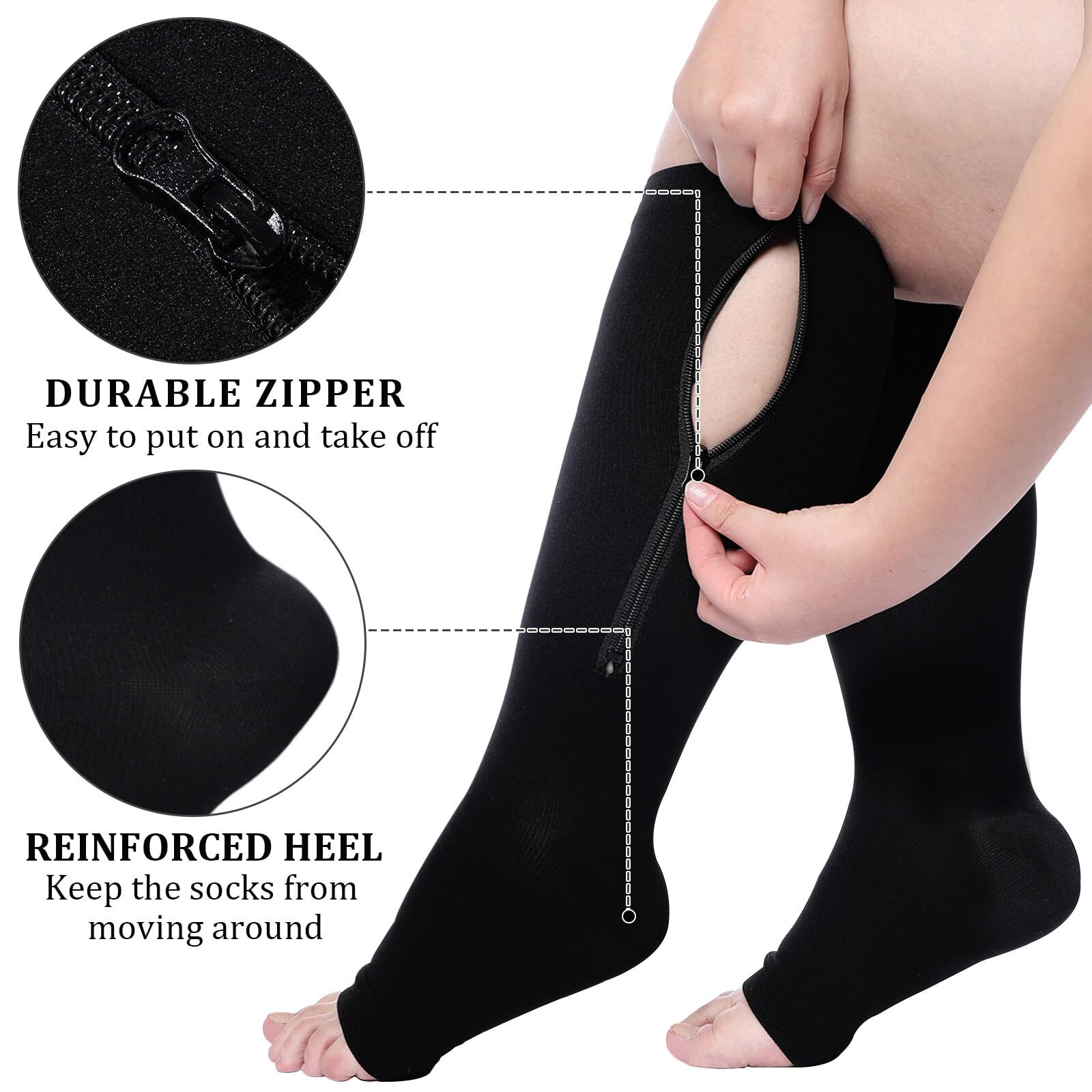 Plus Size Compression Socks for Women Open Toe Compression 15-20mmHg Wide Cal…