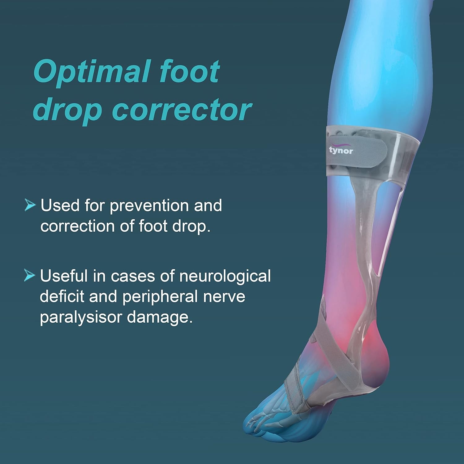 TYNOR Foot Drop Splint, Grey Provides Support, Good Weight & Distribution FS