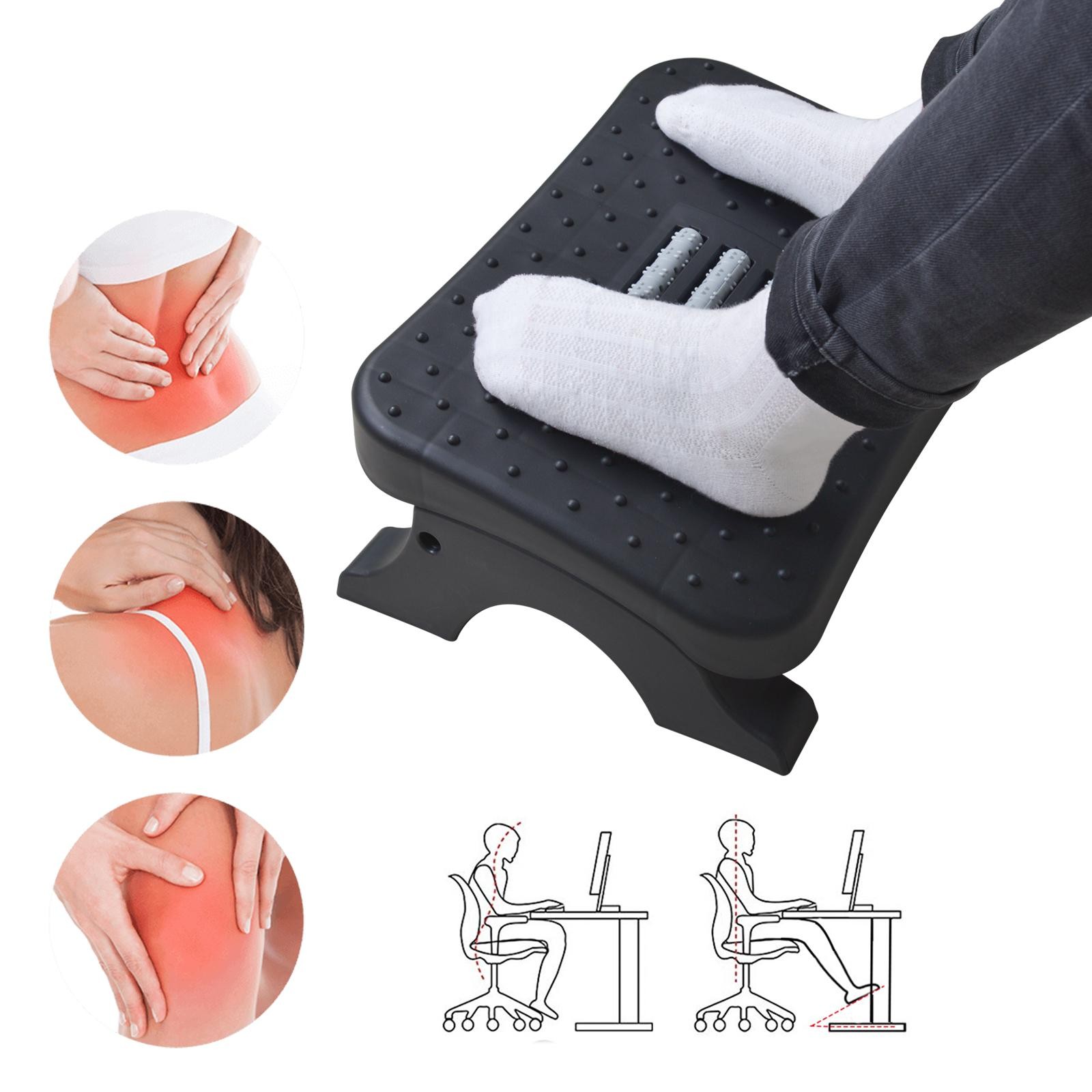 Ergonomic Under Desk Footrest Massage Rollers Leg Rest Pain Relief Non Slip Stoo