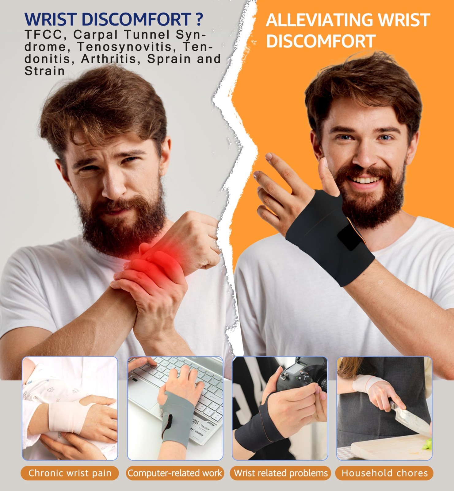Ultra-Thin Compression Wrist Brace Wraps for Carpal Tunnel, Arthritis & Pain Rel