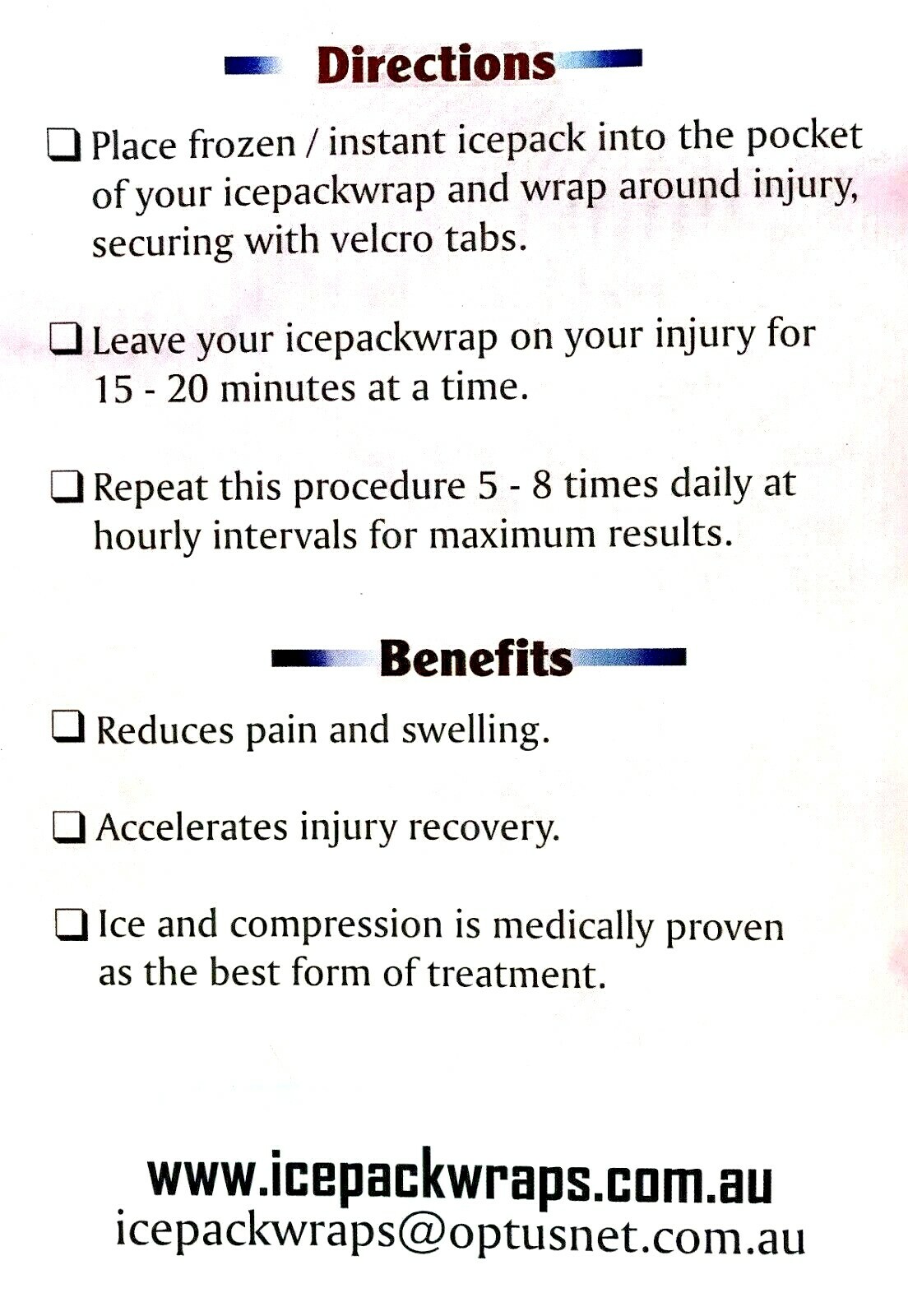 Wrap on Icepack Locks in Place Injury Management Ice Injuries Easily OZ Seller