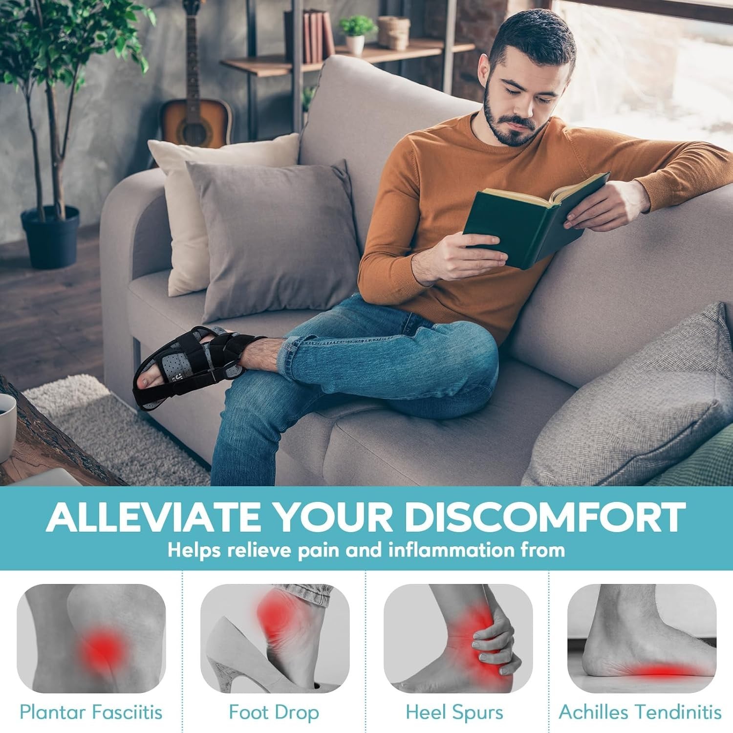 Adjustable Night Splint for Plantar Fasciitis Relief – Unisex Foot Brace, Large