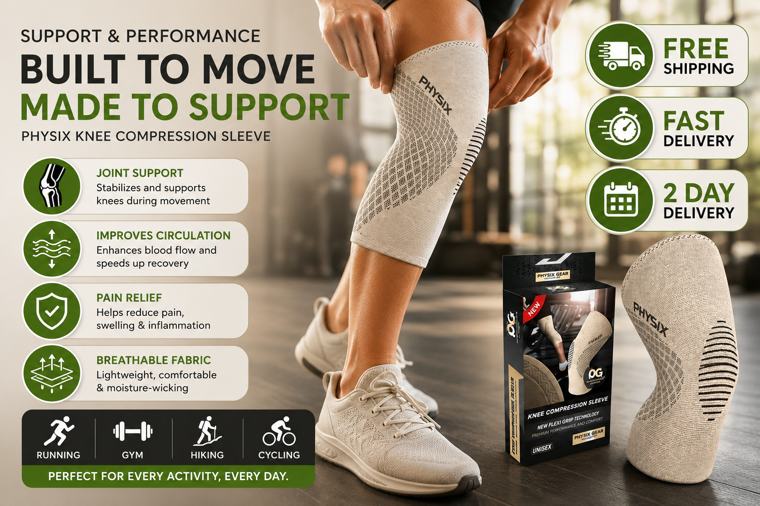Physix Gear Knee Compression Sleeve for Men & Women Best Compression Knee Brace