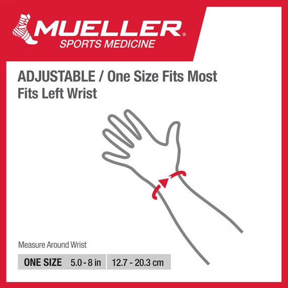 Mueller Green Fitted Wrist Brace, Left Hand, Unisex, One Size Fits Most, Black