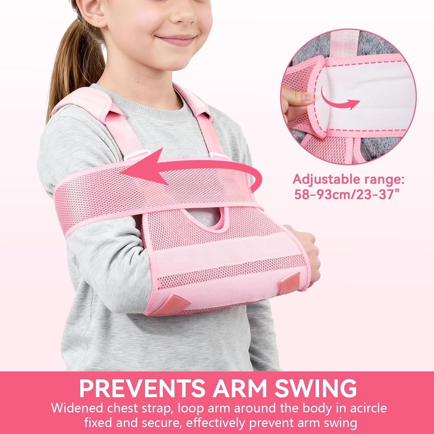 Kids Mesh Breathable Arm Sling, Adjustable Shoulder Immobilizer for Toddler Arm