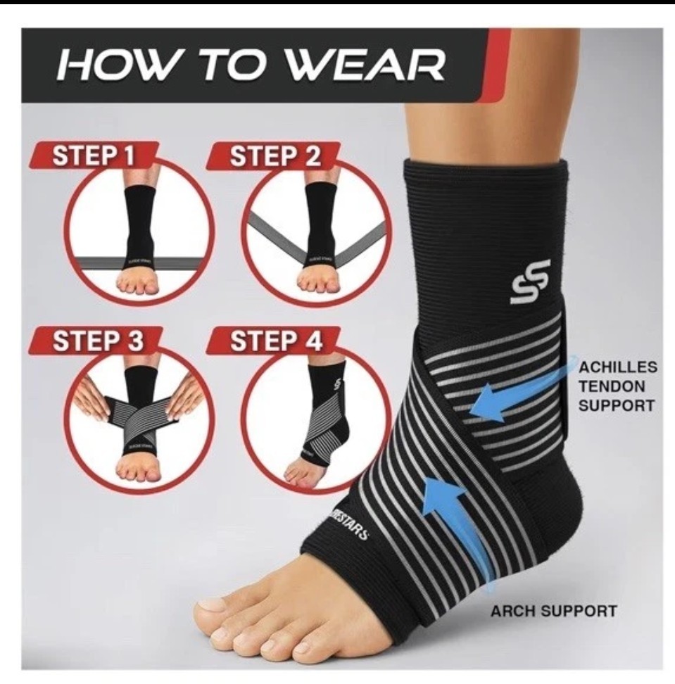 Sleeve Star Ankle Support Sprained Ankle Planter Fasciitis Large Black Sealed
