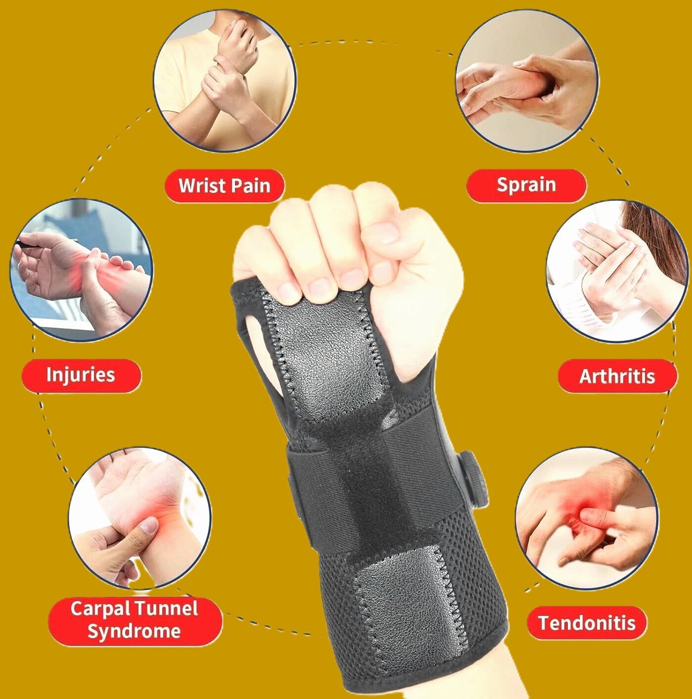 NEW WRIST BRACE for CARPAL TUNNEL PAIN, ADJUSTABLE, METAL SPLINT, LEFT or RIGHT