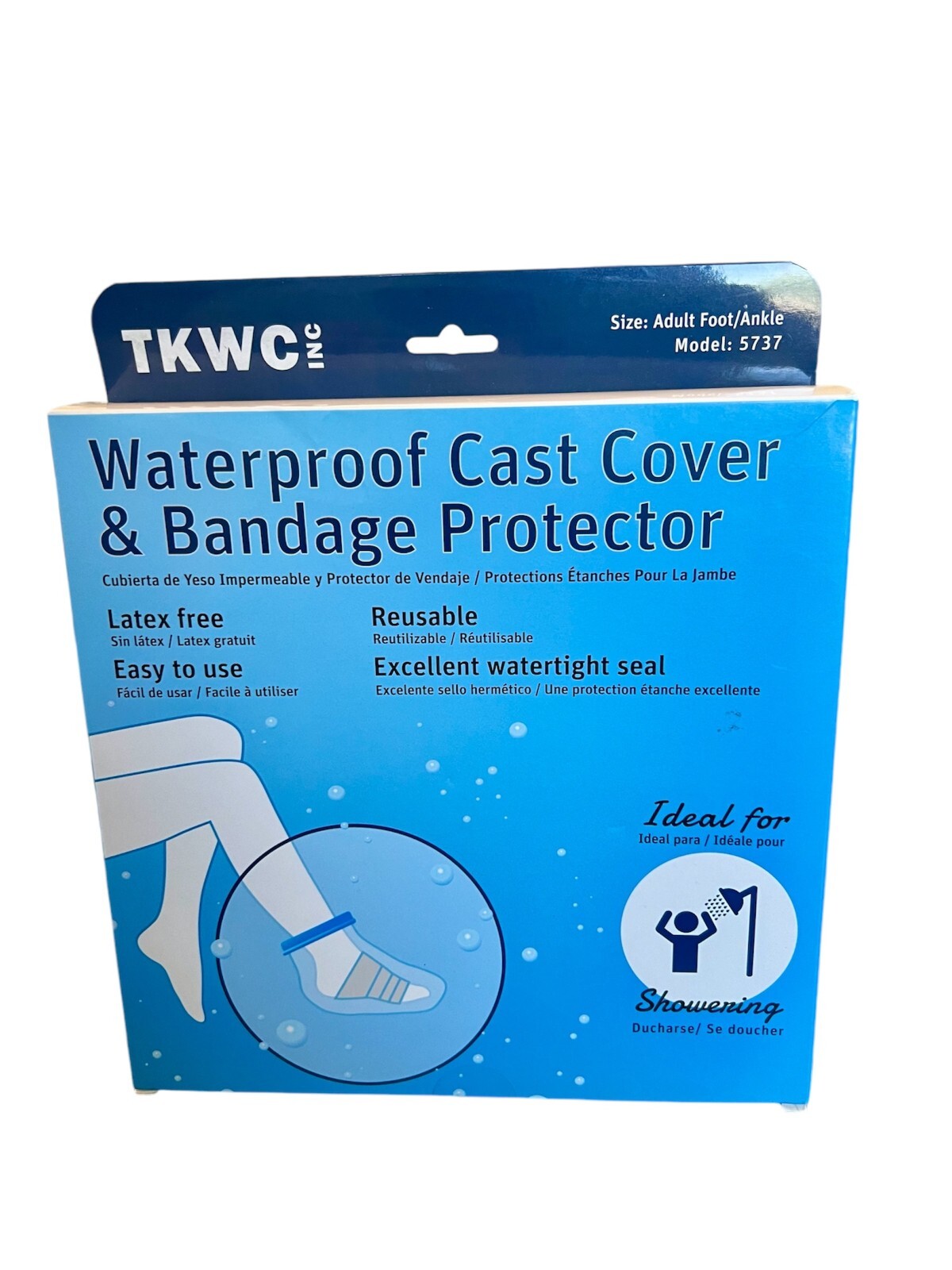 NIB Adult Foot Ankle Waterproof Cast Bandage Cover Reusable for Shower Bath