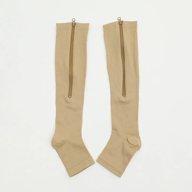 Compression Socks (2 Pack) Stockings 20-30mmHg Knee High Support Open Toe Zipper