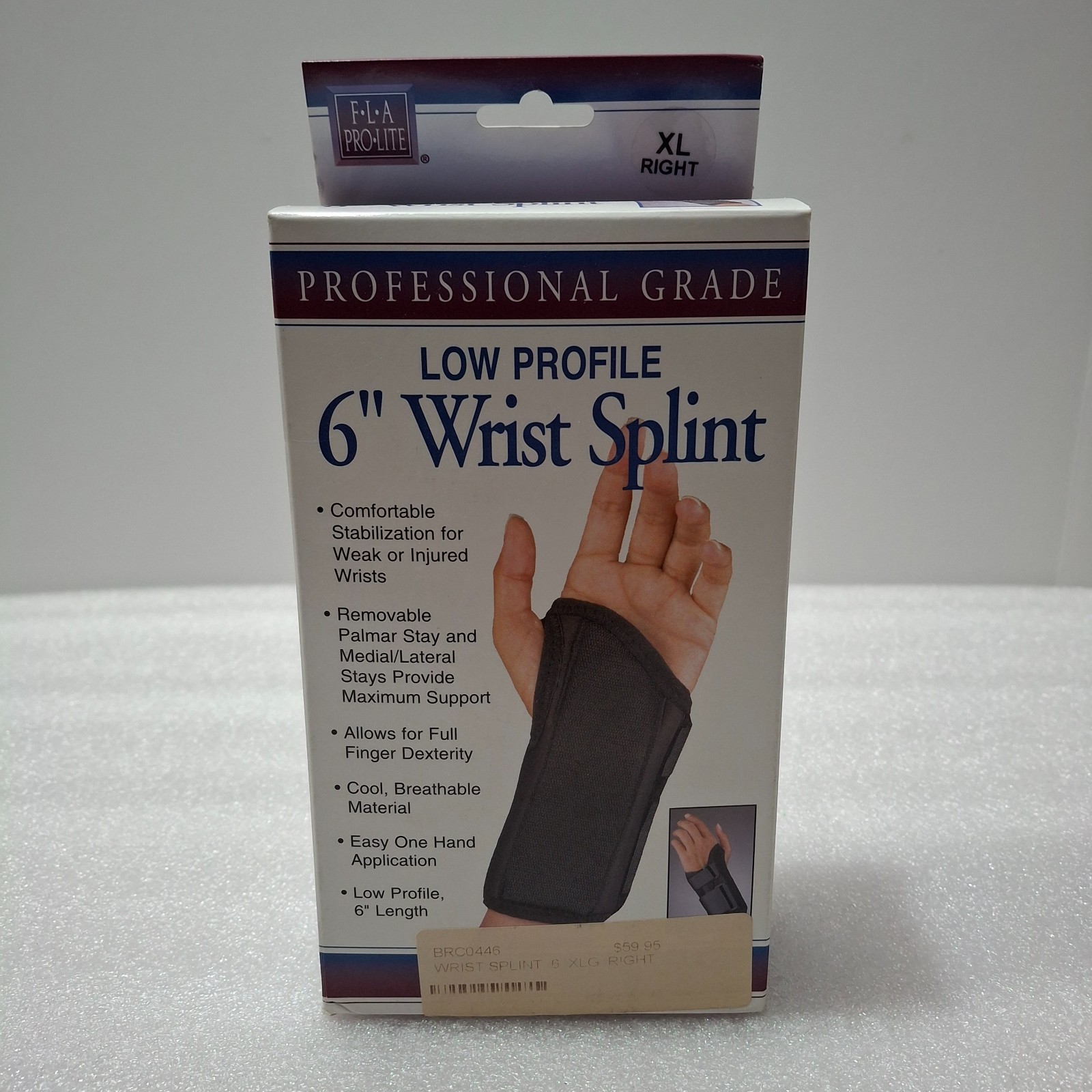 FLA Low Profile 6″ Wrist Splint Right Hand Black XL – New In Box