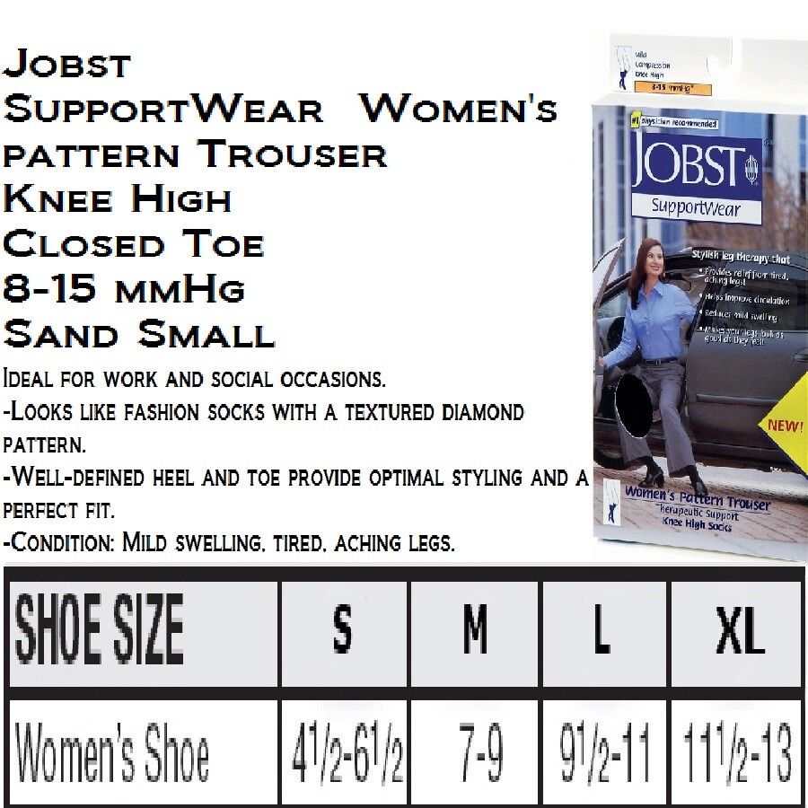JOBST SupportWear Women’s pattern Trouser Knee High Closed Toe 8-15 mmHg Sand S