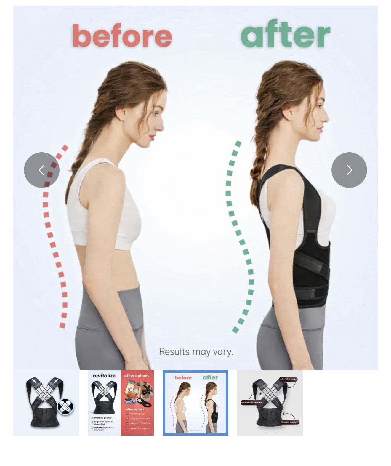 PWR Posture Adjustable Posture Corrector Back & Shoulder Brace Gray S/M