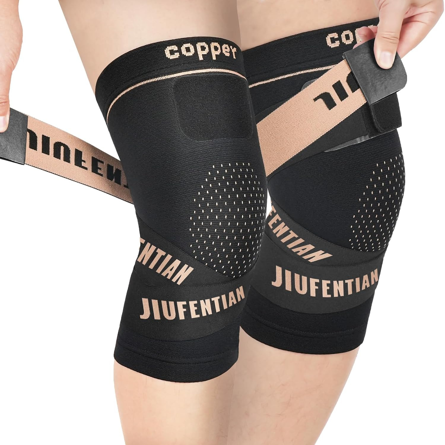 Copper Knee Brace Suppot for Women with Adjustable Strap (2Pack, X-Large) | Cust