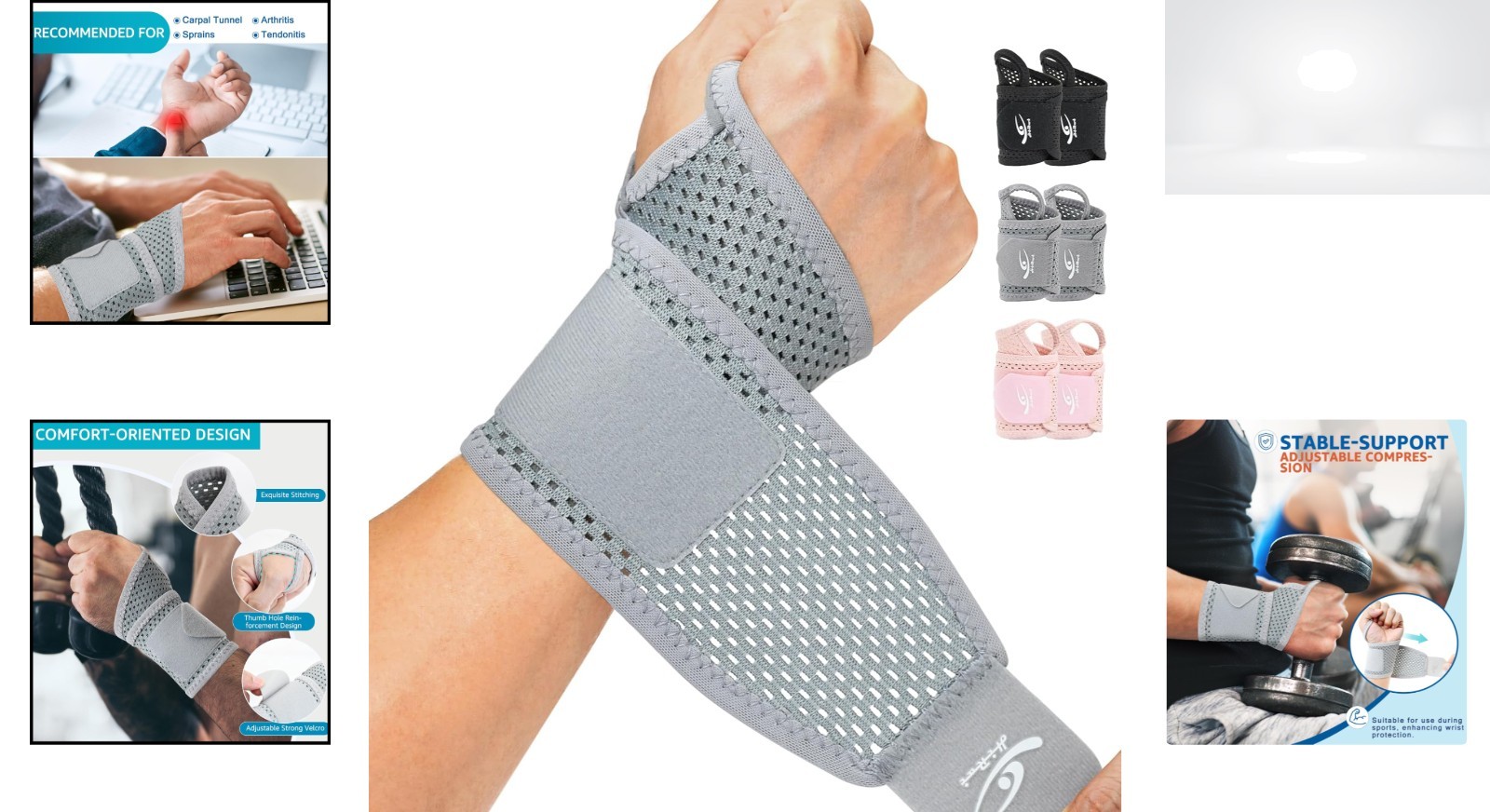 Wrist Support Brace Adjustable Mesh 2-Pack Pain Relief Carpal Tunnel Tendonit…