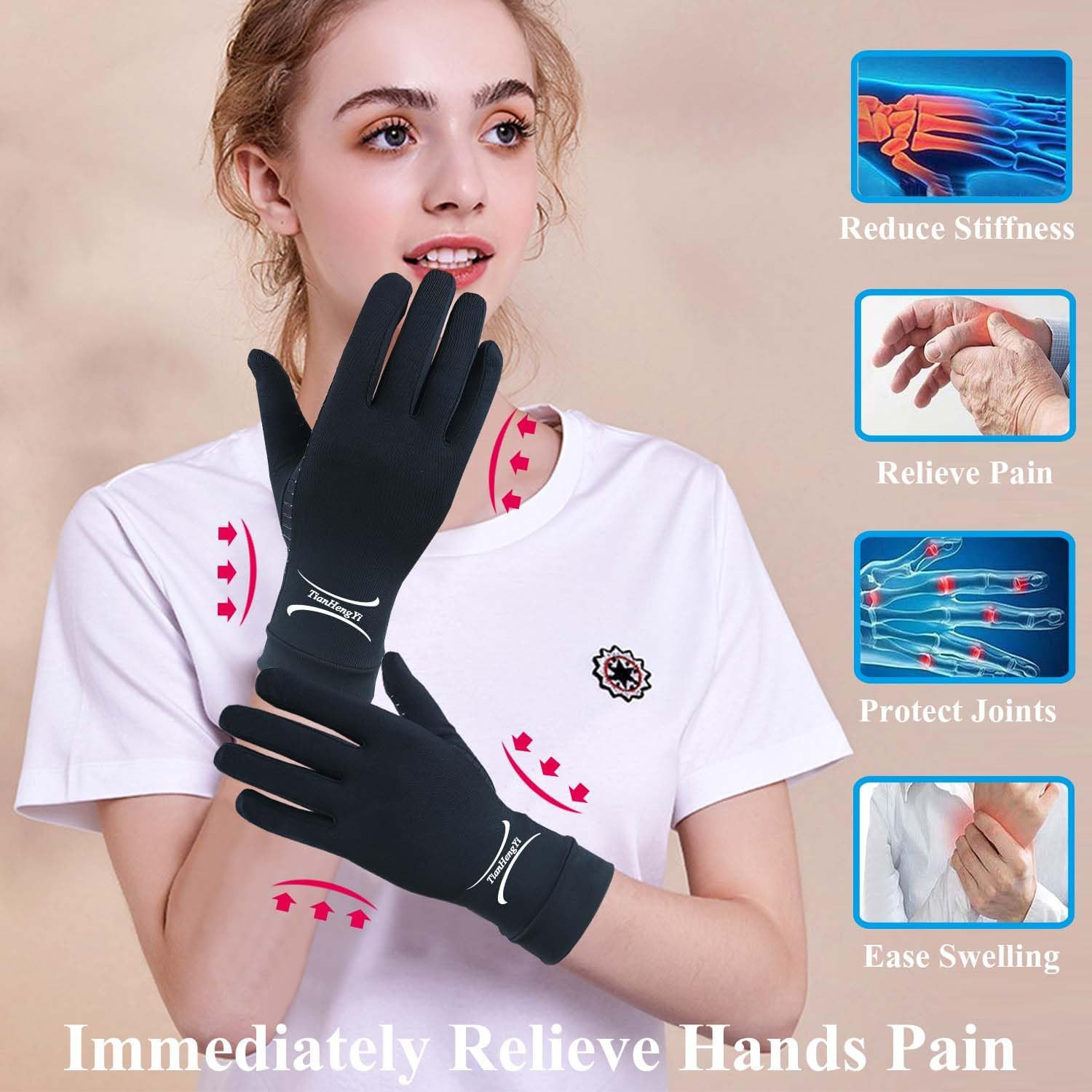2 Pairs Copper Arthritis Gloves for Hand Pain, Full Finger Compression Gloves…