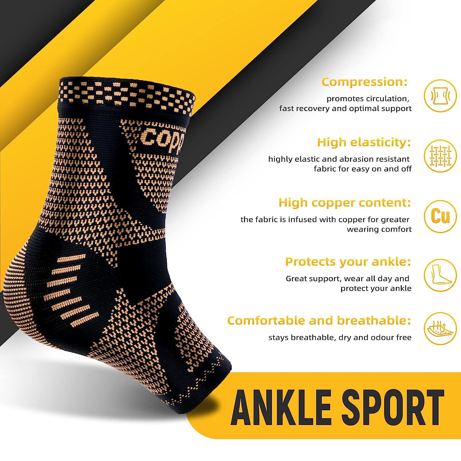 Copper Ankle Support Brace Compression Sleeve Socks Foot Joints Pain Relief Gym
