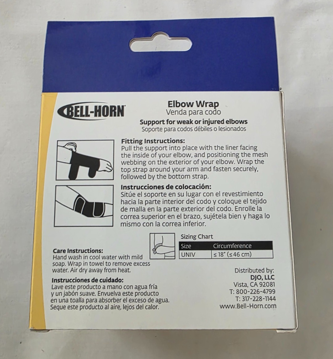 NEW Bell-Horn Universal Elbow Wrap in Black-SUPPORT FOR WEAK OR INJURED ELBOWS