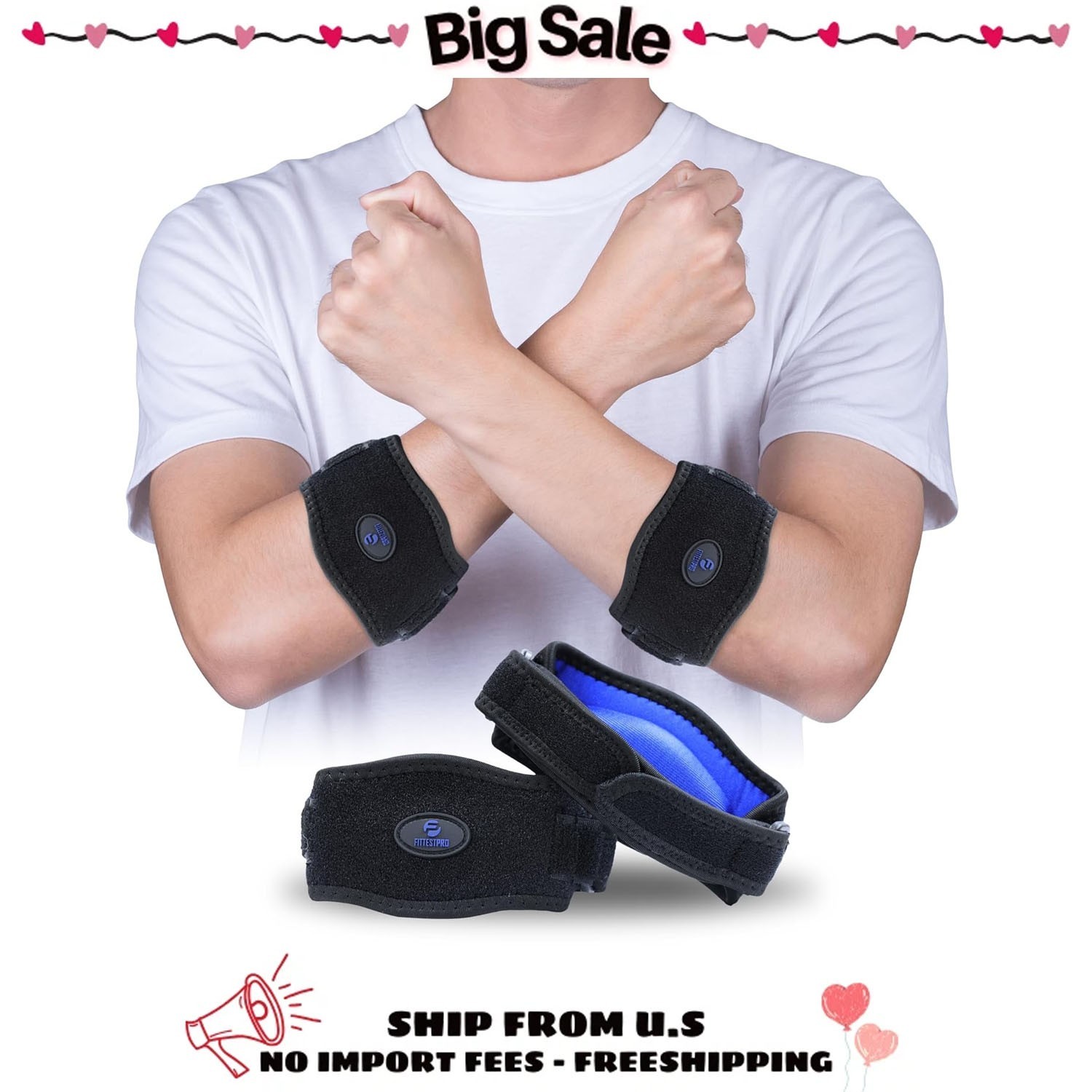 2 Pack Black Fittest Pro Elbow Brace for Tennis & Golfer’s Elbow Pain Relief