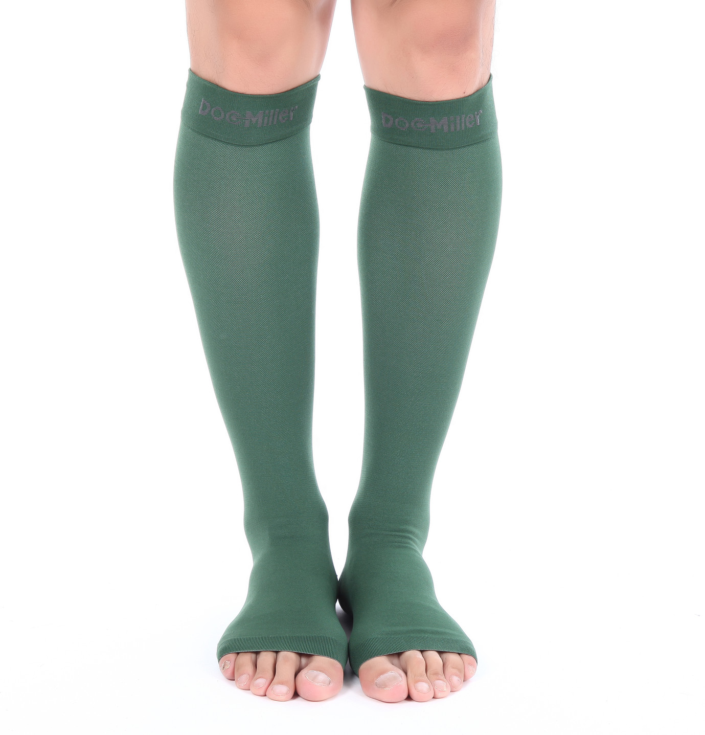 Doc Miller Open Toe Socks Compression 20-30 mmHg Recovery Varicose Veins D GREEN