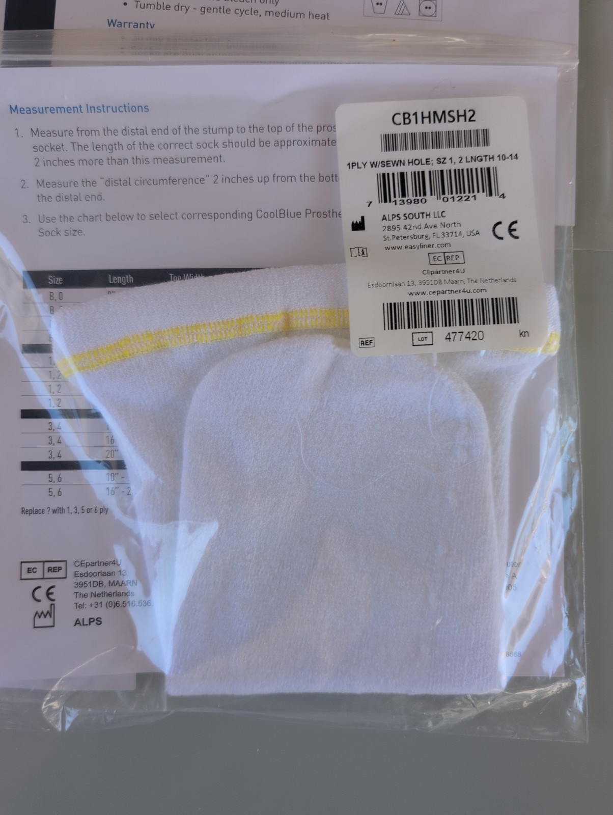 Cool Blue Prosthetic Socks CB1HMSH2. 1Ply Size: 1,2 Length 10-14″. Lot of 4