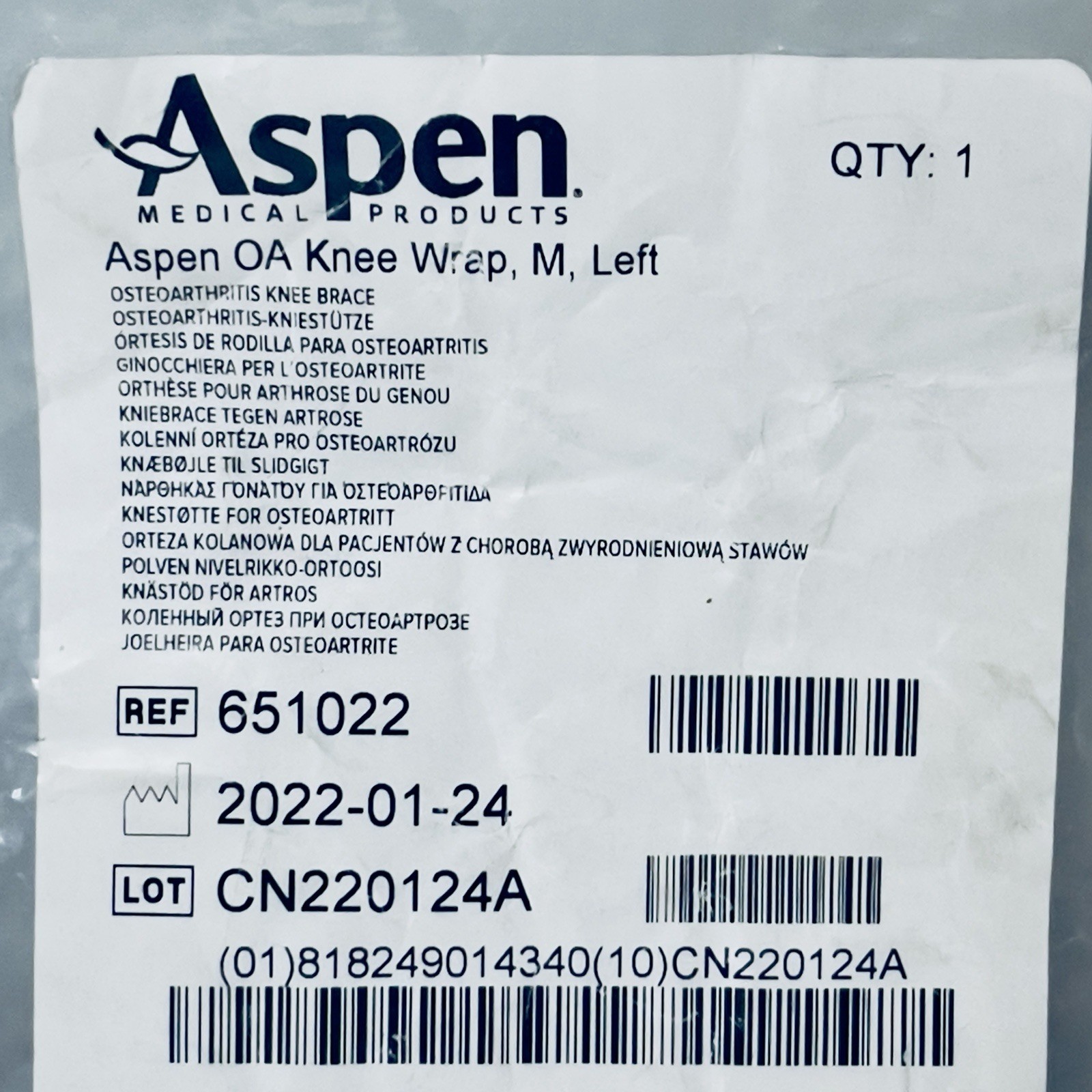 New Aspen OA Knee Wrap Targeted Support for Knee Pain Relief M Left