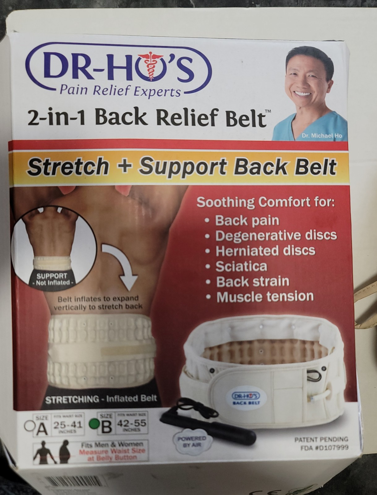 Dr Ho’s 2-in-1 Pain Relief Back Belt Size B Waist 42-55” in very good condition
