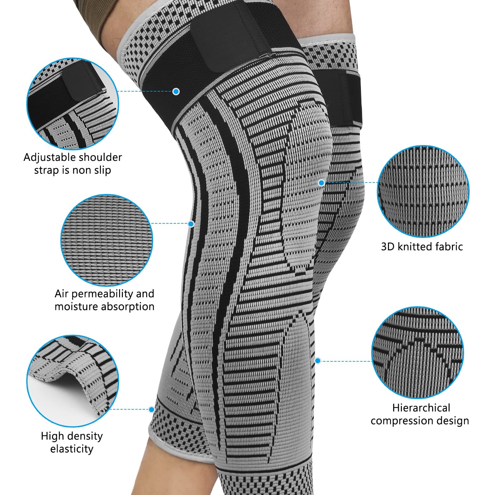 2 Pack Full Leg Compression Sleeves Long Knee Support Support Men Women