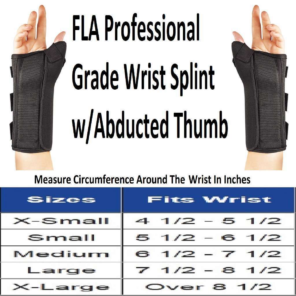 Right Hand Large Wrist Splint w/Abducted Thumb Black Professional Grade FLA