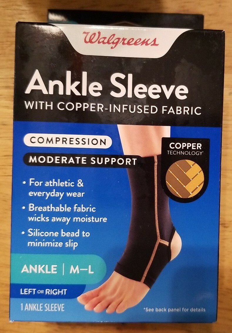 Walgreens Ankle Sleeve, Copper Infused, Moderate Support M/L Left Or Right
