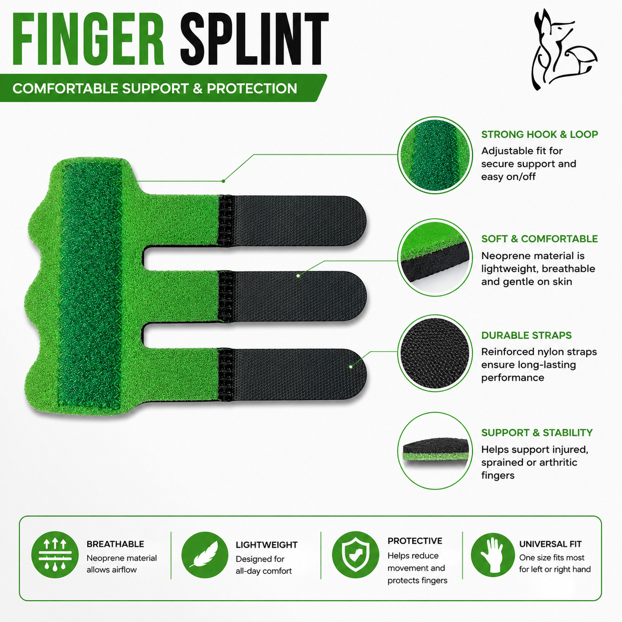 Trigger Finger Brace Splint Straightener Support Protector Corrector Green