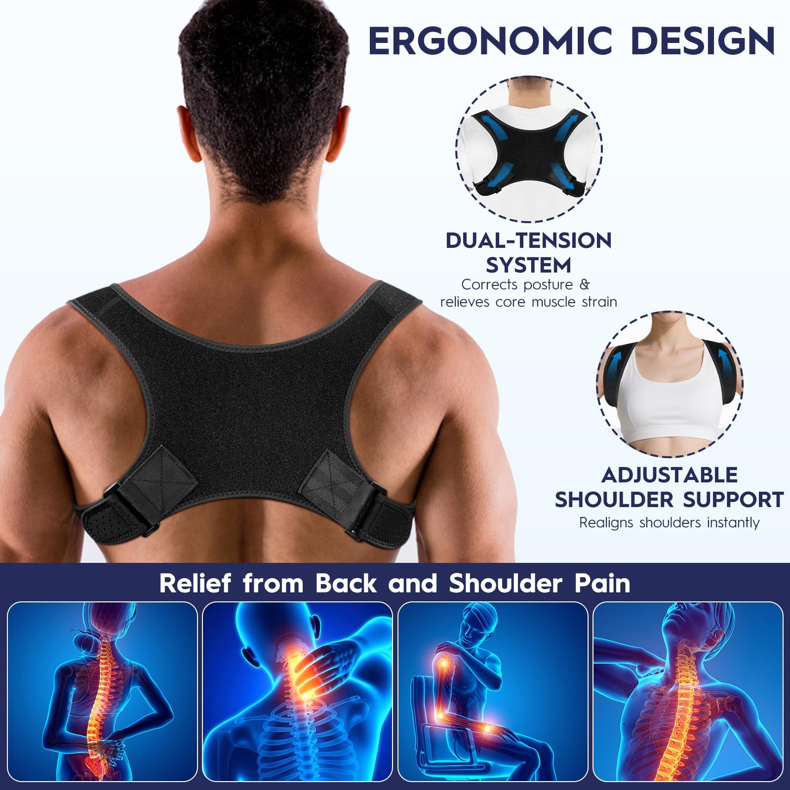 Aokyoo Back Brace Posture Corrector for Men – P0328001 One Size, Black