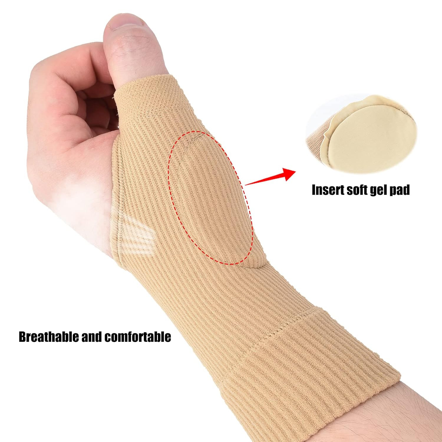 Thumb Wrist Support Braces,Breathable Thumb Compression Sleeves with Soft Gel Pa