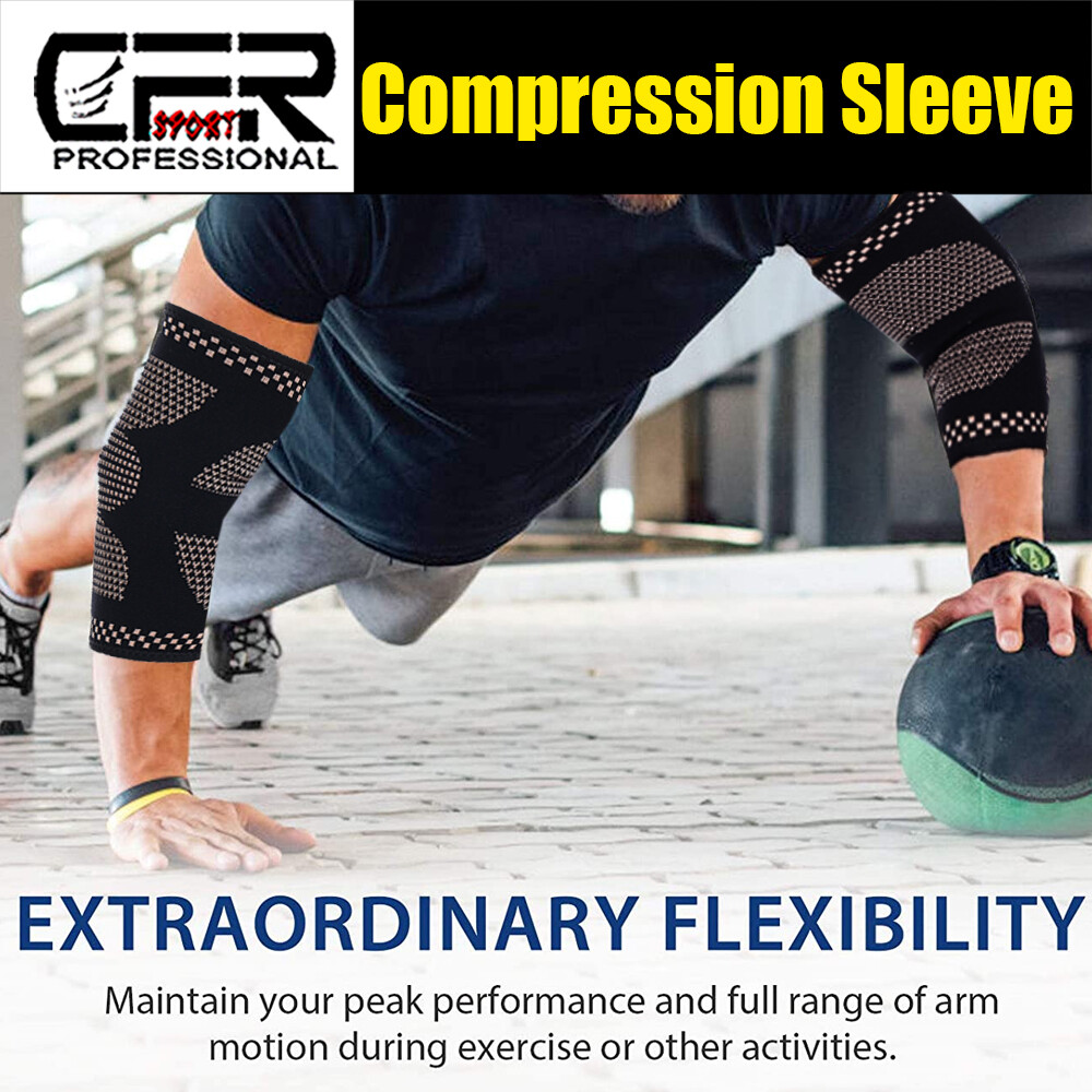 Copper Elbow Brace Compression Sleeve Support Tendonitis Pain For Tennis Golfer