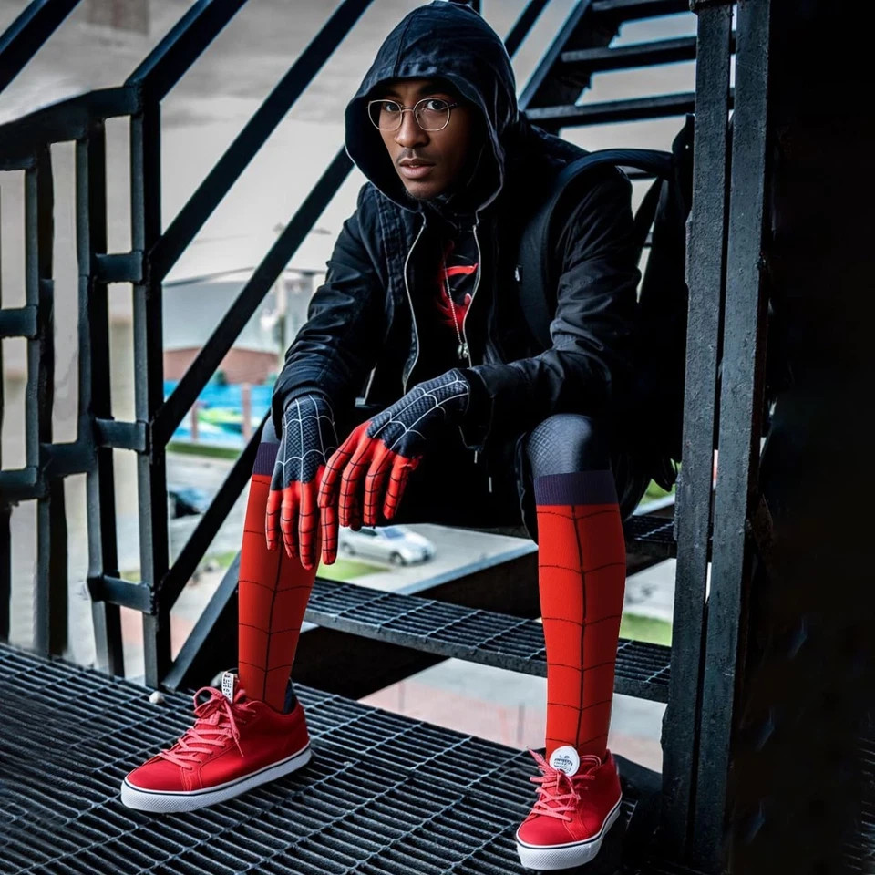 Junely Spiderman Compression Socks Men Knee High Stockings Red