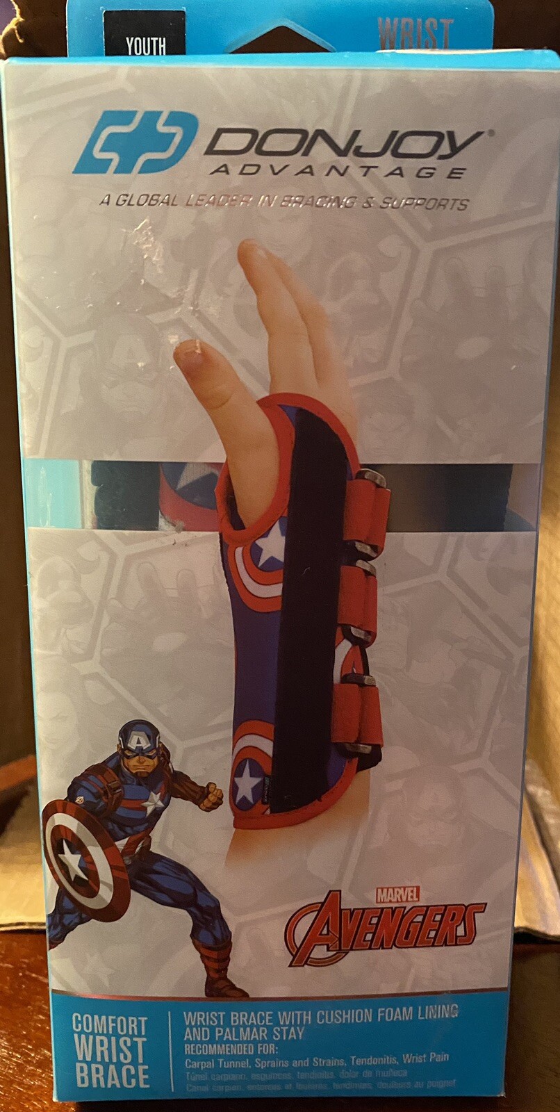 New DonJoy Advantage Comfort Wrist Brace Left Youth Featuring Marvels Captain