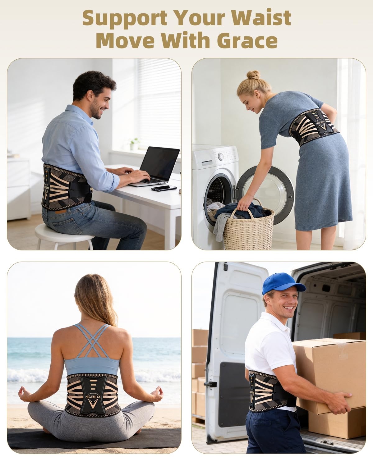 Copper-Infused Back Brace 6 Stays Lumbar Support Belt Men Women Sciatica – Large