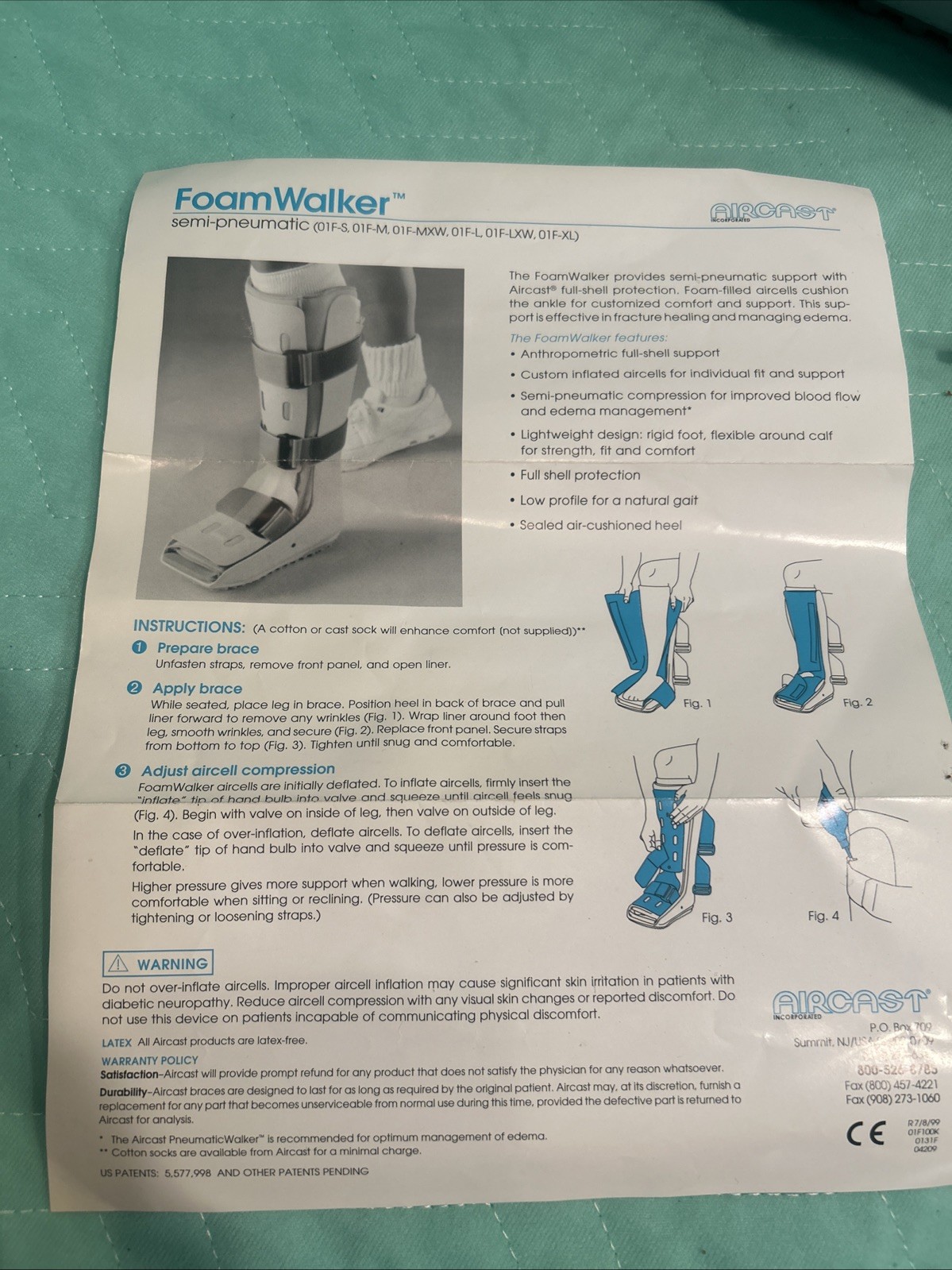 Aircast Foam Walker semi-Pneumatic Foot Leg Ankle Brace Walking Boot Medium GUC