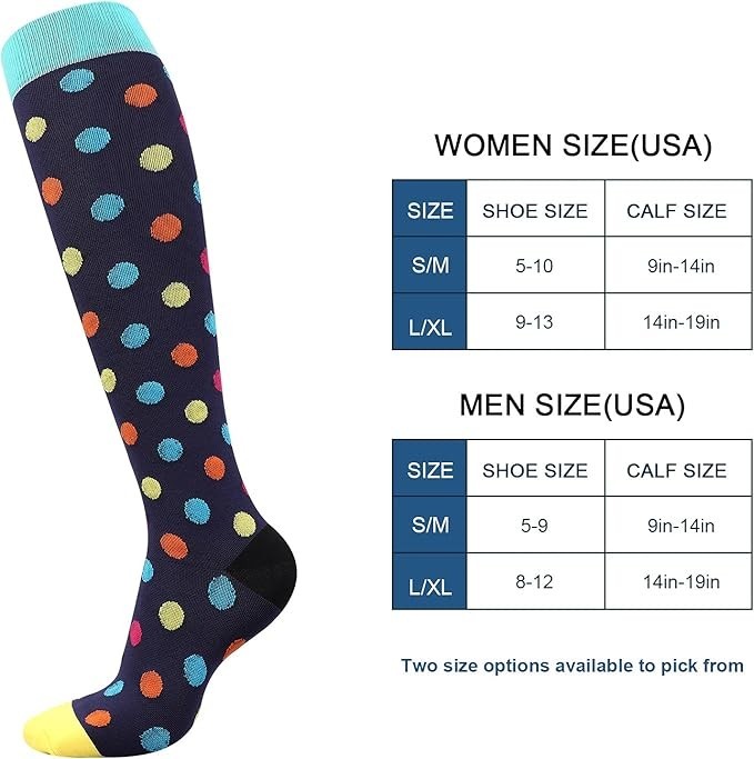 6 pairs Women’s Exercise Compression Socks Support Running Cycling Yoga Foot S/M