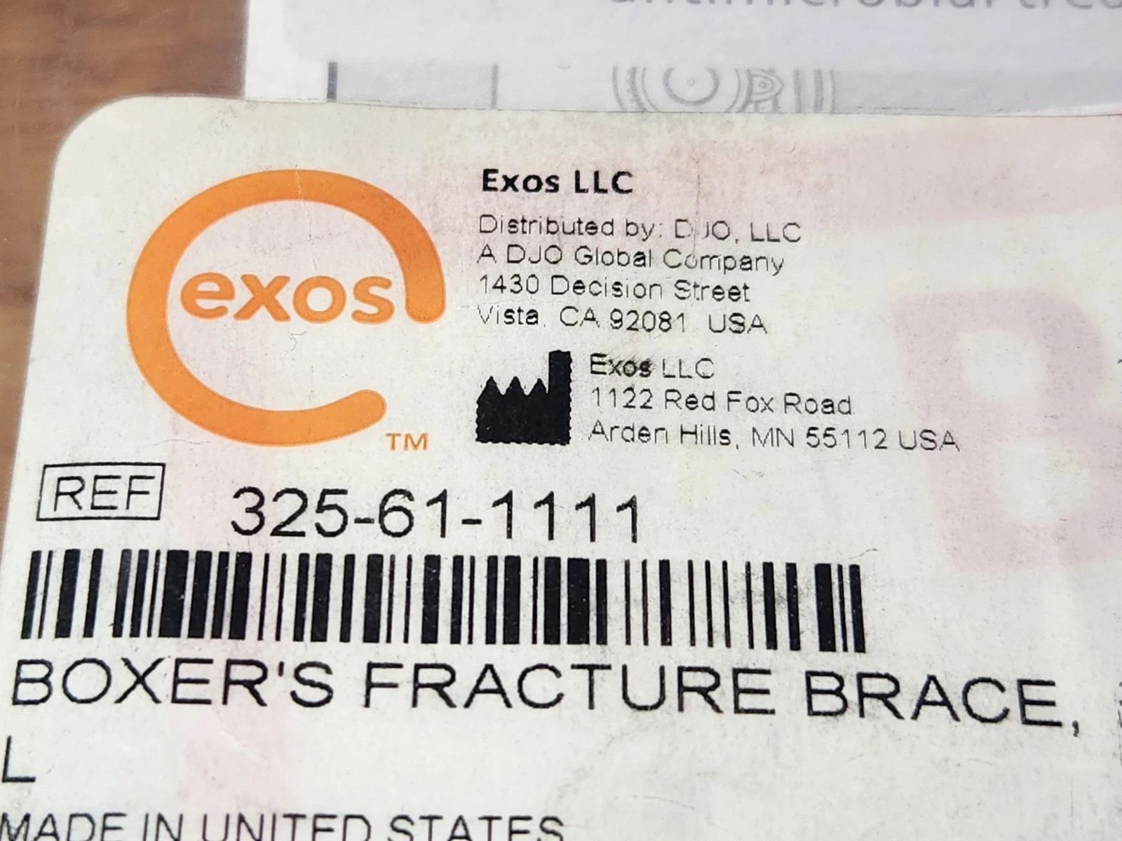 DJO EXOS BOXERS FRACTURE BRACE BLACK LEFT LARGE 325-61-1111 NEW