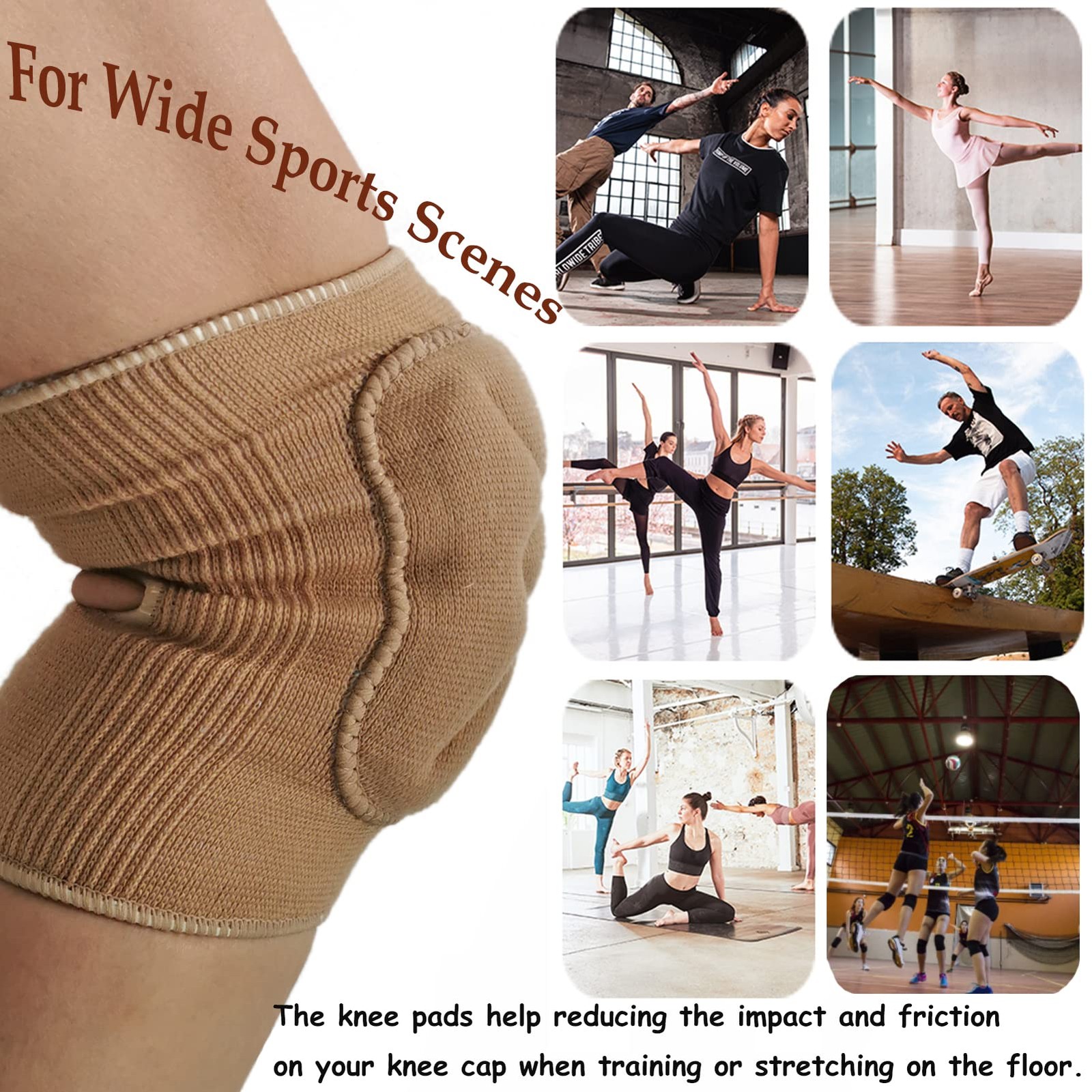 Thick Soft Sponge Dance Knee Pads Volleyball Workout Protective Brace Pair