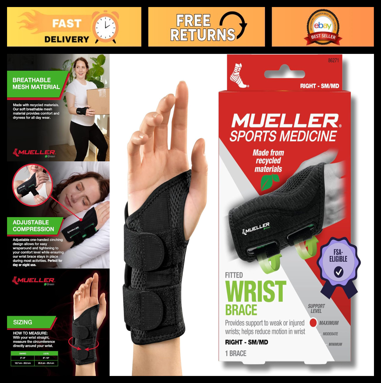 Fitted Wrist Brace for Men & Women – Pain Relief Support for Carpal Tunnel, Arth