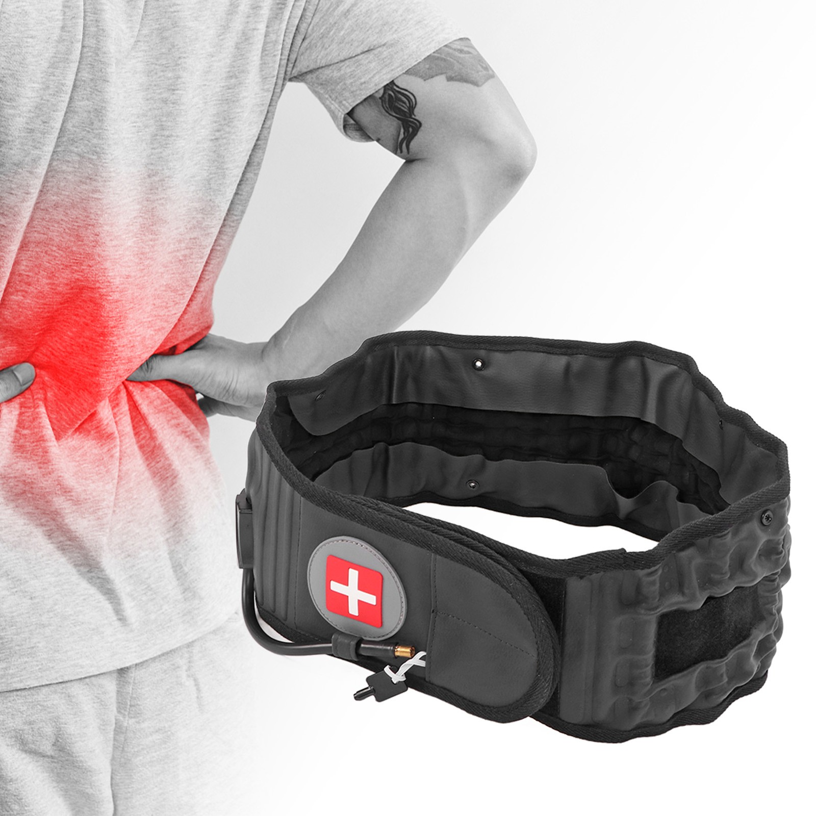Black Lumbar Traction Belt Inflatable Improve Pain Back Decompression Belt WT